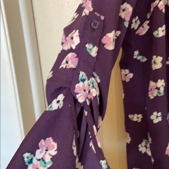 Purple floral roll sleeve top - Picture 3 of 5